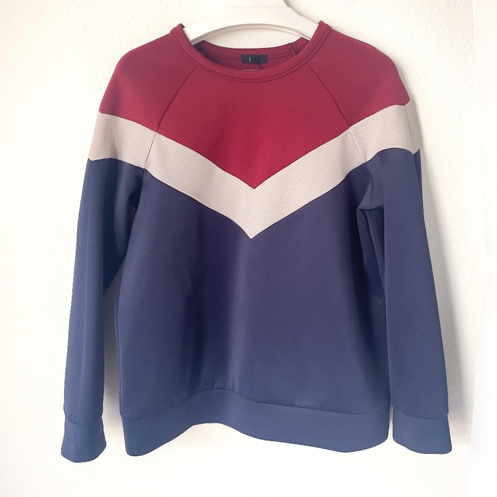 LUCCA Varsity Scuba Sweatshirt Crewneck Colorblock Red White Blue in Size Medium